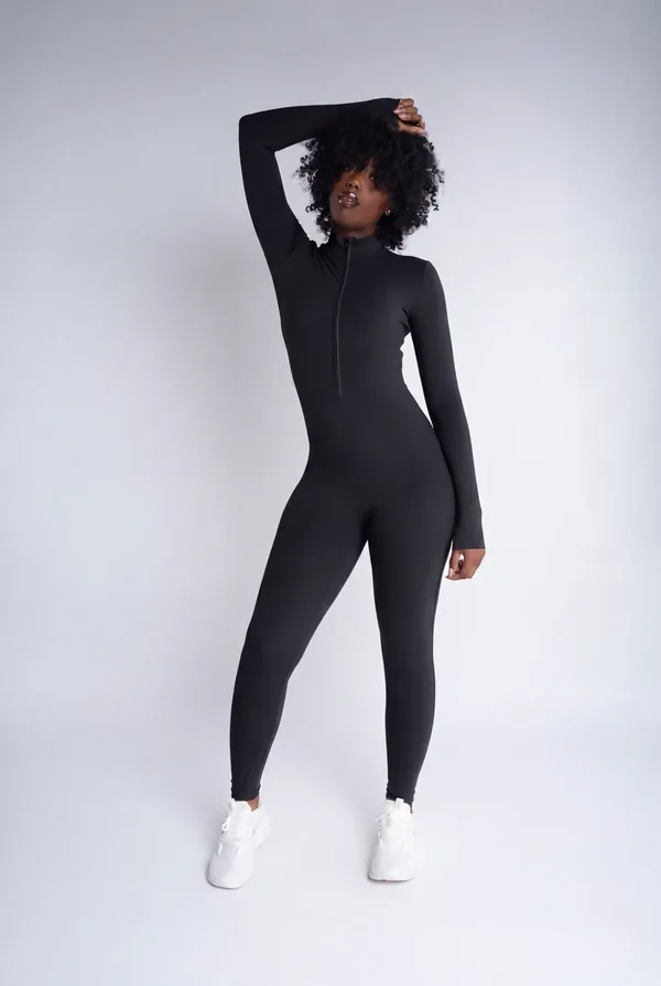 Reverie Long-Sleeve Zip Jumpsuit, Black